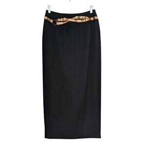 Vintage Embroidered Equestrian Maxi Skirt Womens Size 8 Black Wool Long Lined